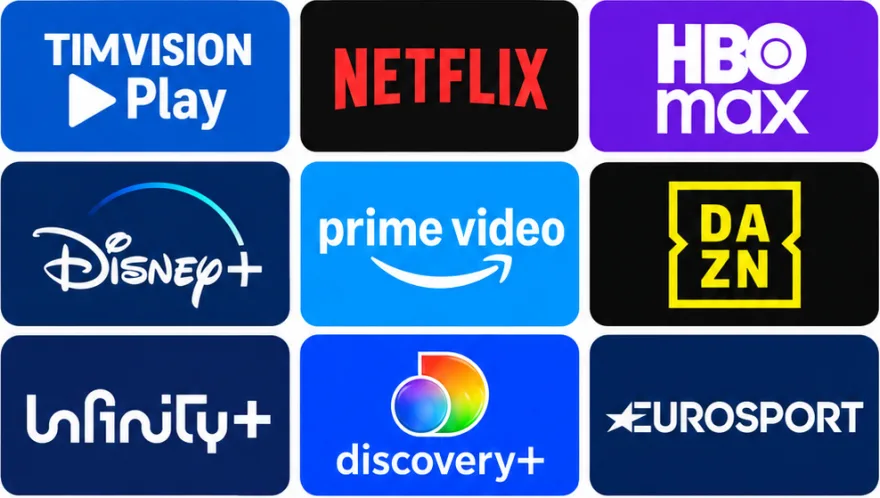 TIMVISION Play, Netflix, HBO Max, Disney+, Prime Video, DAZN, Infinity+, discovery+, Eurosport